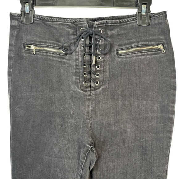 Wild Fable Black Lace Up Skinny Jeans Raw Hem Goth Punk Emo Metal Grunge Size 8 - Picture 5 of 9